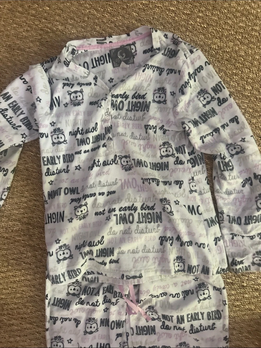 Justice White & Light Pink Owl Print Pajama Set
